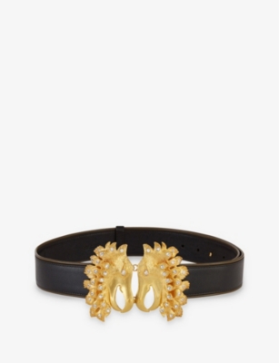 La Maison Couture Sonia Petroff Griffin 24ct Gold-plated Brass, Crystal And Leather Belt In Black
