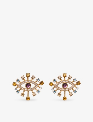 LA MAISON COUTURE: Sonia Petroff Eye 24ct yellow-gold plated brass and Swarovski crystal earrings