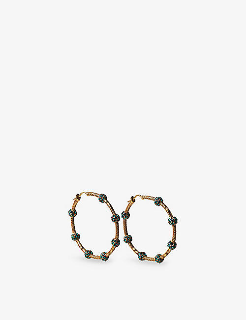 LA MAISON COUTURE: Sonia Petroff Reef 24ct yellow gold-plated brass and Swarovski crystal hoop earrings