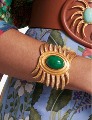 La Maison Couture Womens Green Sonia Petroff Sun 24ct Yellow Gold-plated Brass, Swarovski Crystal And Gemstone Bracele In Green