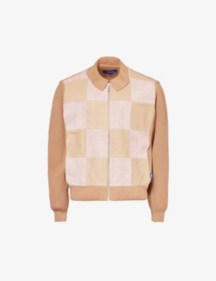 Awake Ny Mens Brown Checked Polo-collar Suede Jacket In Brown