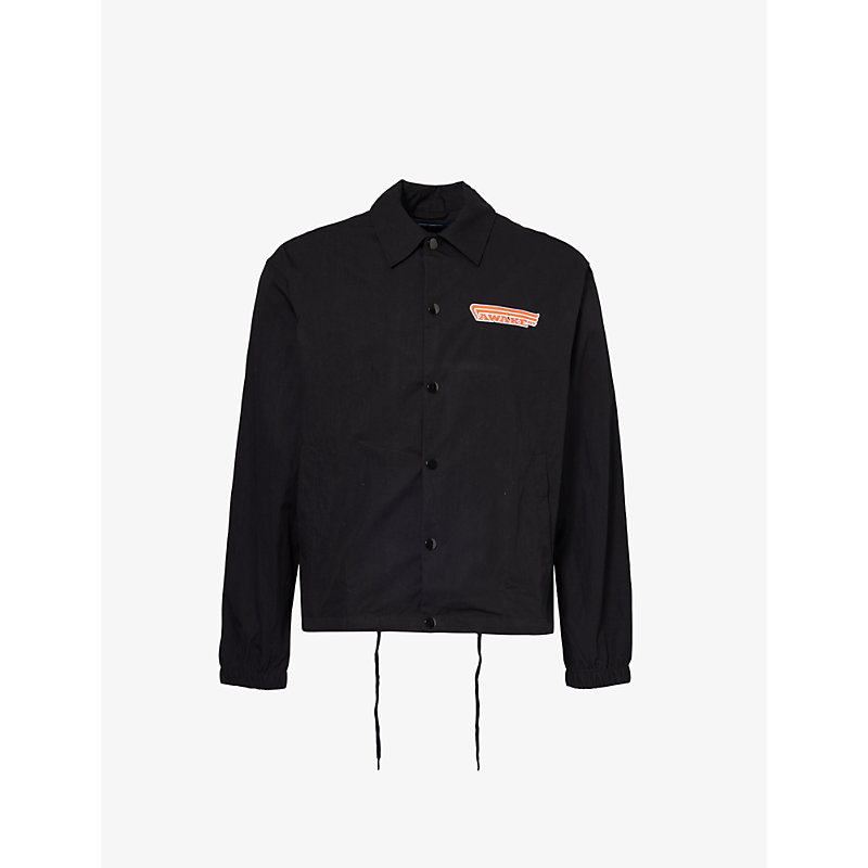 Awake Ny Mens Black Graphic-print Spread-collar Cotton-blend Coach Jacket