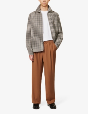 Shop Awake Ny Men's Brown Brand-embroidered Straight-leg Stretch-woven Trousers