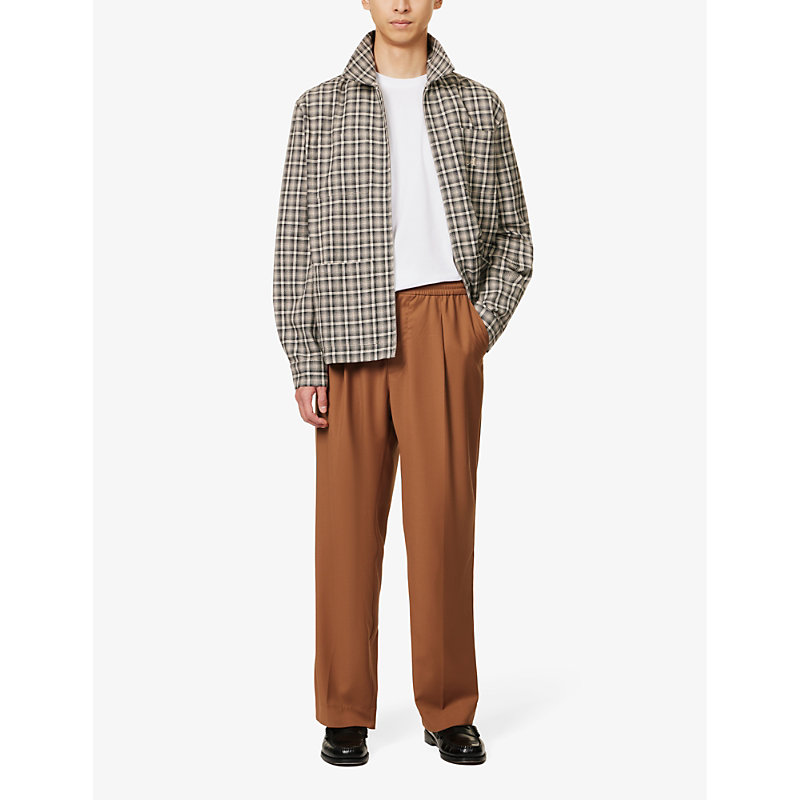 Shop Awake Ny Men's Brown Brand-embroidered Straight-leg Stretch-woven Trousers