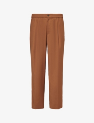 Awake Ny Mens Brown Brand-embroidered Straight-leg Stretch-woven Trousers