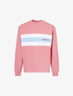 Awake Ny Mens Pink Stripe Long-sleeved Cotton-jersey Sweatshirt