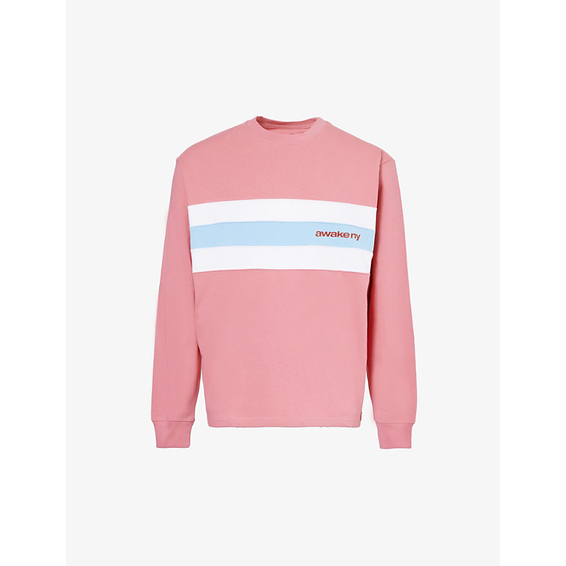 Awake Ny Mens Pink Stripe Long-sleeved Cotton-jersey Sweatshirt