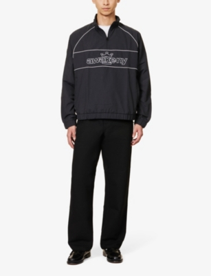Shop Awake Ny Men's Black Quarter-zip Brand-print Relaxed-fit Shell Jacket