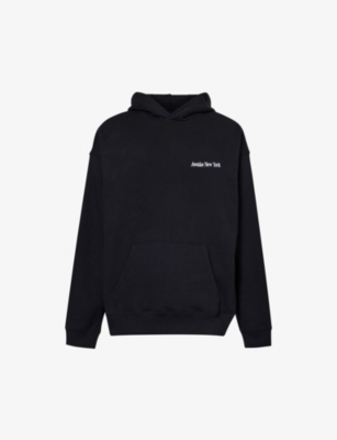 Shop Awake Ny Serif Brand-embroidered Cotton-jersey Hoody In Black