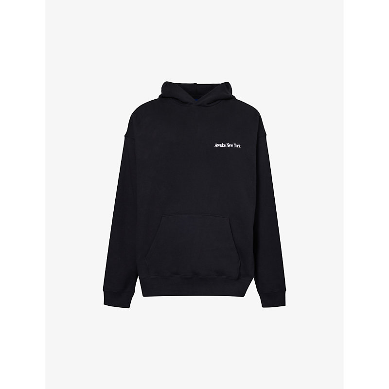 Shop Awake Ny Serif Brand-embroidered Cotton-jersey Hoody In Black