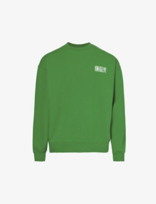 Awake Ny Mens Green Awake Brand-embroidered Cotton-jersey Sweatshirt