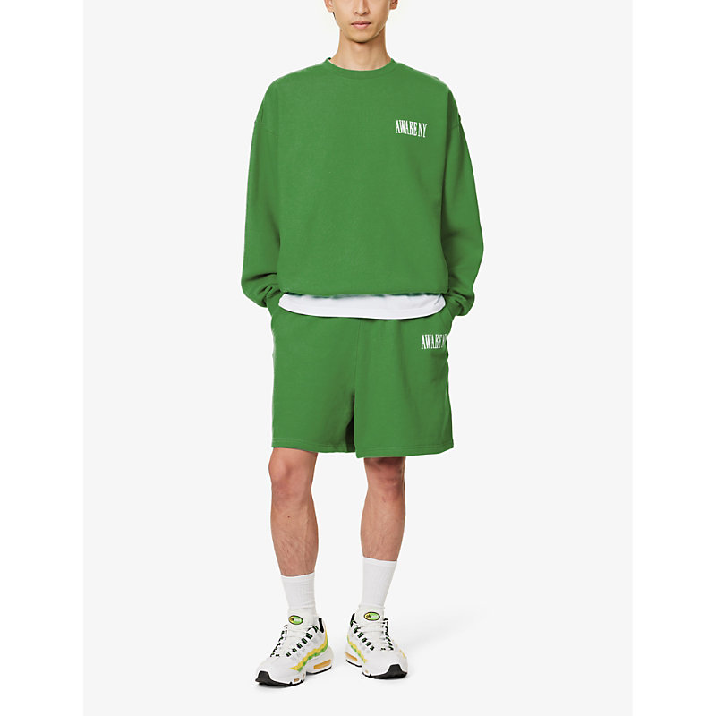 Shop Awake Ny Men's Green Awake Brand-embroidered Cotton-jersey Shorts