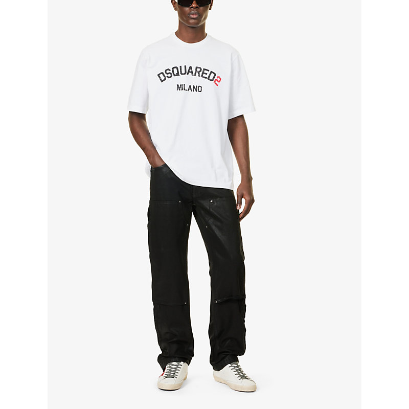 Shop Dsquared2 Mens White Milano Logo-print Relaxed-fit Cotton-jersey T-shirt