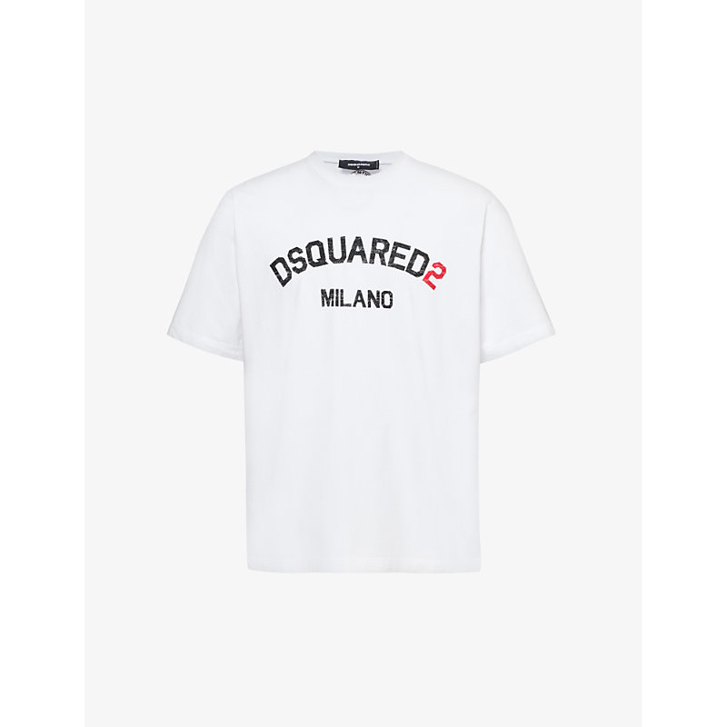 Shop Dsquared2 Mens White Milano Logo-print Relaxed-fit Cotton-jersey T-shirt