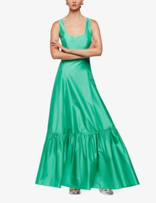 Shop Whistles Womens Green Scoop-neck Frilled-hem Taffeta Maxi Dress