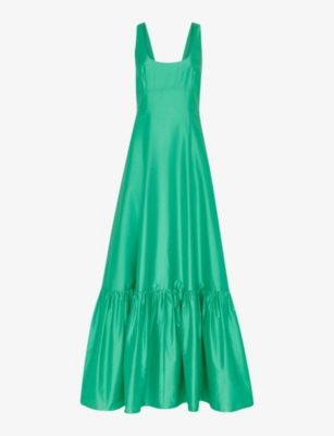 Shop Whistles Women's Green Scoop-neck Frilled-hem Taffeta Maxi Dress