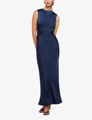Shop Whistles Women's Vy Cowl-neck Tie-back Satin Maxi Dress In Navy