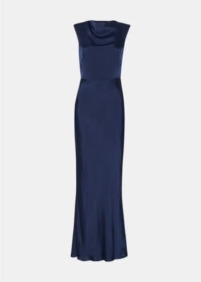 Shop Whistles Womens Vy Cowl-neck Tie-back Satin Maxi Dress In Navy