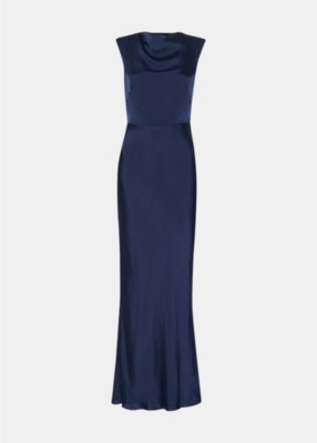 Shop Whistles Women's Vy Cowl-neck Tie-back Satin Maxi Dress In Navy