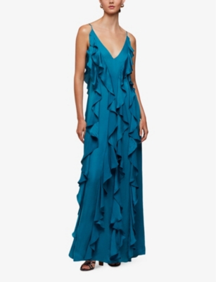 Shop Whistles Women's Blue Ruffled Plunging V-neck Recycled-viscose Maxi Dress