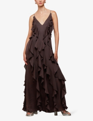 Shop Whistles Womens Ruffle Plunge V-neck Woven Maxi Dress Brown