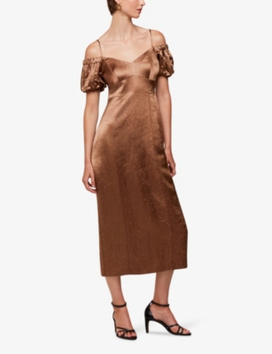 WHISTLES: Faye bardot-neck satin midi dress