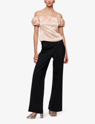 Whistles Womens Cream Julia Bardot Frill-sleeve Satin Top In Cream