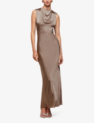 Whistles Womens Barely Black Cowl-neck Tie-back Satin Maxi Dress In Barely Black