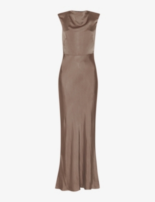 WHISTLES: Cowl-neck tie-back satin maxi dress