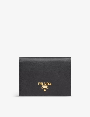 PRADA: Logo-plaque small leather wallet