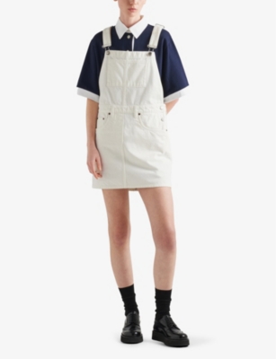 Shop Prada Womens White Dungaree-style Denim Mini Dress