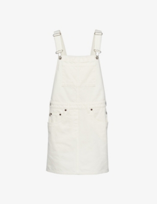 Shop Prada Womens White Dungaree-style Denim Mini Dress
