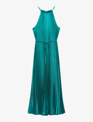 Shop Ted Baker Women's Green Melike Pleated Halter-neck Satin Midi Dress