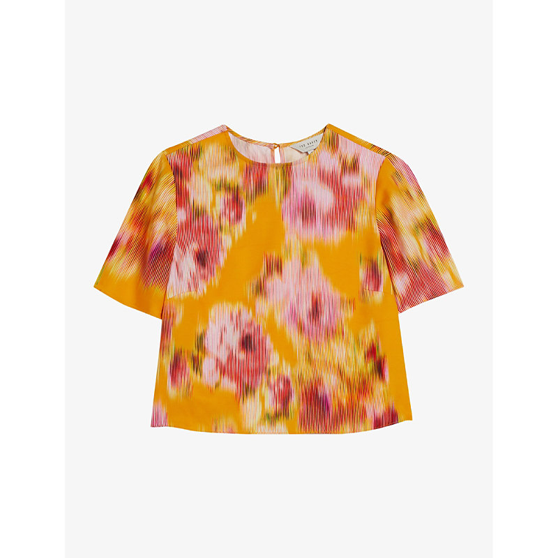Shop Ted Baker Women's Orange Hitaku Floral-print Woven Top