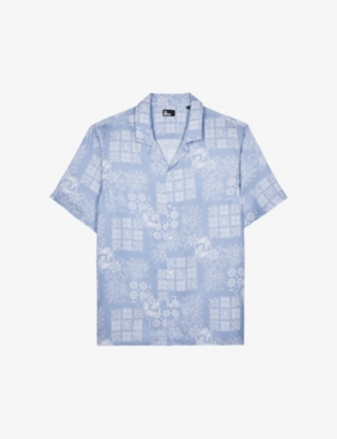 Shop The Kooples Men's White / Sky Blue Bandana-print Short-sleeve Woven Shirt
