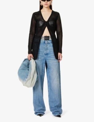 Shop Alexander Wang Contrast-panel V-neck Leather And Knitted Cardigan In Black