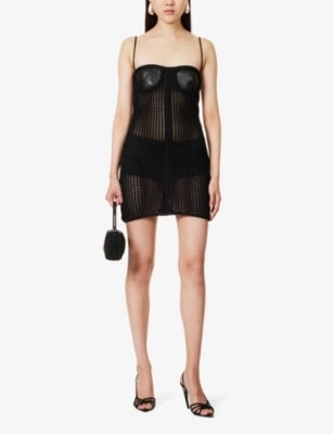 Shop Alexander Wang Contrast-panel Slim-fit Leather And Knitted Mini Dress In Black