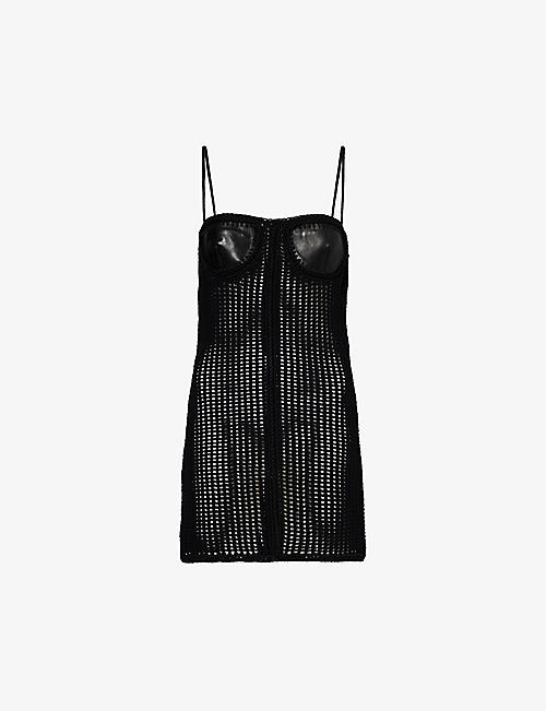ALEXANDER WANG: Contrast-panel slim-fit leather and knitted mini dress