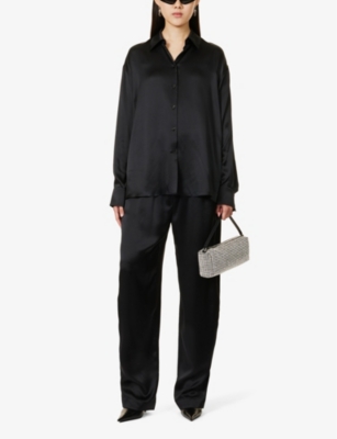 Shop Alexander Wang Cut-out Relaxed-fit Silk Shirt In Black