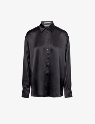 Shop Alexander Wang Womens Black Cut-out Relaxed-fit Silk Shirt