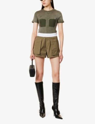 Shop Alexander Wang Women's Army Green Rave Branded-waistband Mid-rise Cotton Cargo Shorts
