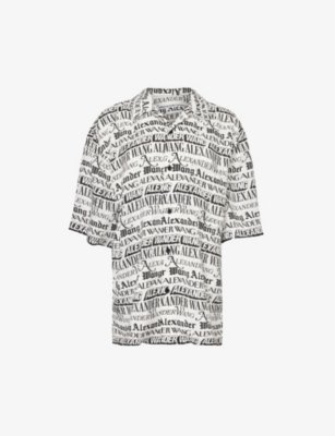 Shop Alexander Wang Women's White/black Newspaper Graphic-pattern Woven Shirt