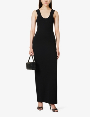 Shop Alexander Wang Women's Black Brand-embossed Slim-fit Stretch-cotton Maxi Dress