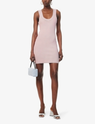 Shop Alexander Wang Women's Washed Pink Lace Brand-embossed Slim-fit Stretch-cotton Mini Dress