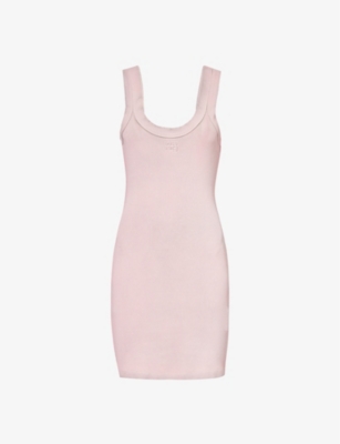 Shop Alexander Wang Women's Washed Pink Lace Brand-embossed Slim-fit Stretch-cotton Mini Dress