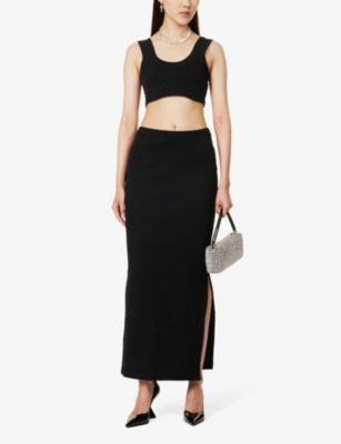 Shop Alexander Wang Women's Black Logo-embossed Slim-fit Stretch-cotton Maxi Skirt