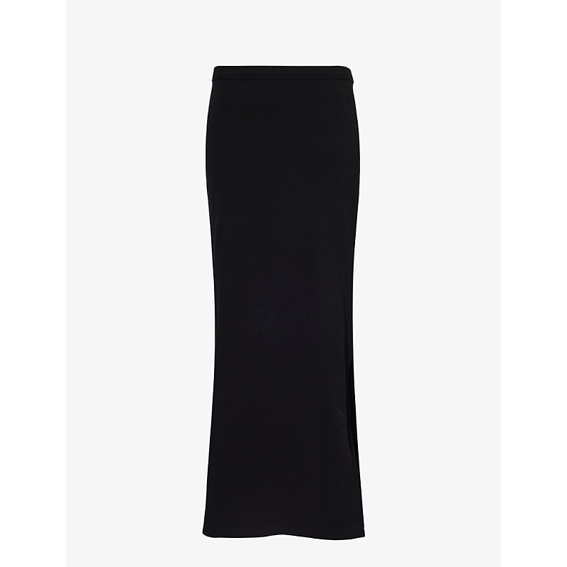 Shop Alexander Wang Womens Black Logo-embossed Slim-fit Stretch-cotton Maxi Skirt