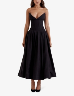 Shop House Of Cb Of Cb Womens Black Lady Plunge-neck Stretch-cotton Midi Dress Xs