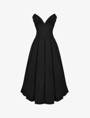 House Of Cb Womens Black Lady Plunge-neck Stretch-cotton Midi Dress