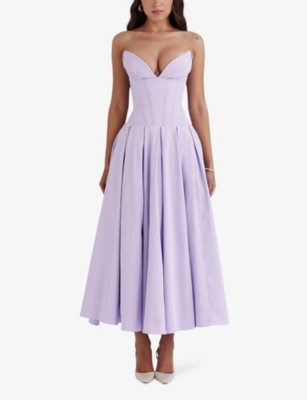 Shop House Of Cb Of Cb Womens Orchid Twill Lady Plunge-neck Stretch-cotton Midi Dress